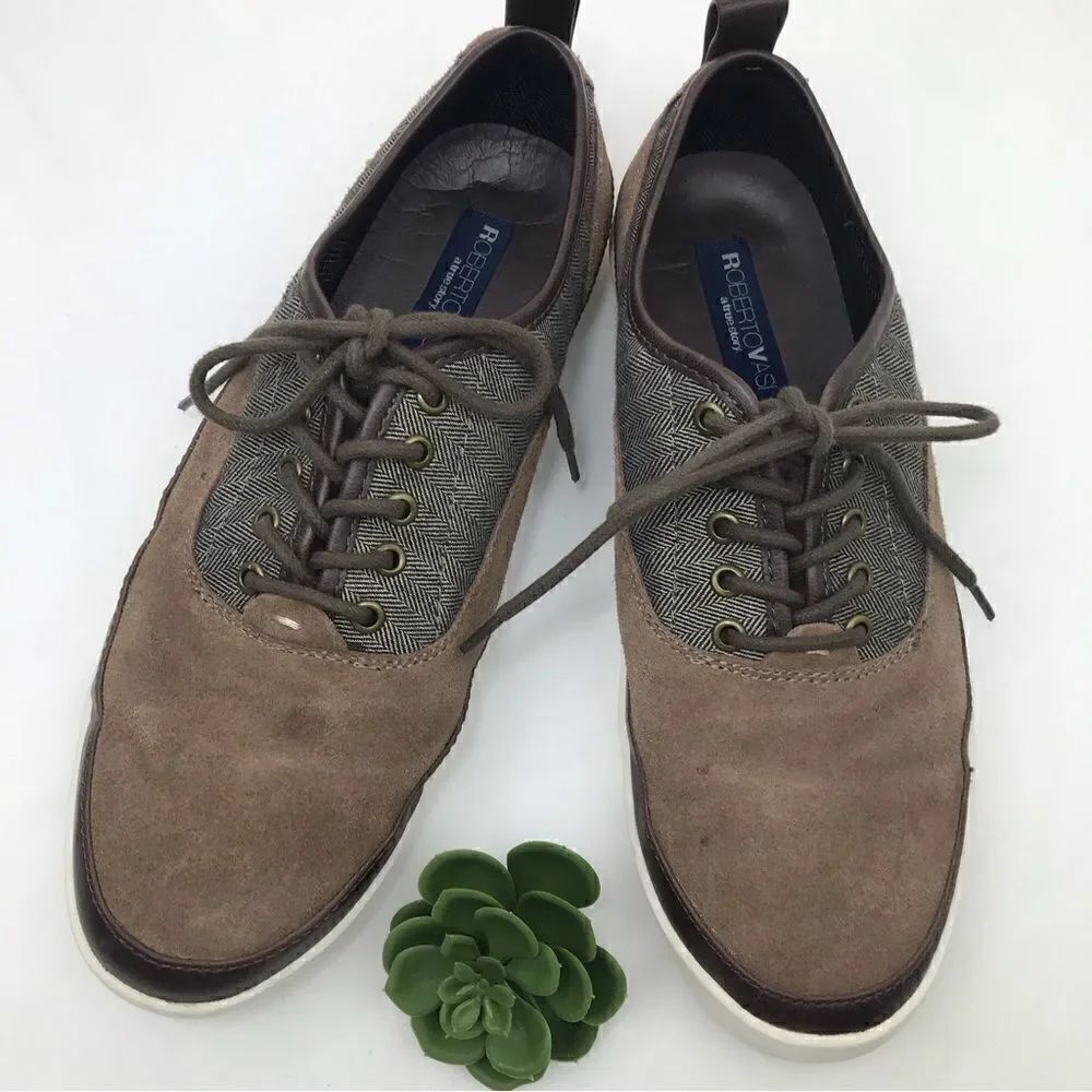 Roberto Vasi Brown Suede and Tweed Lace Up Casual Shoes